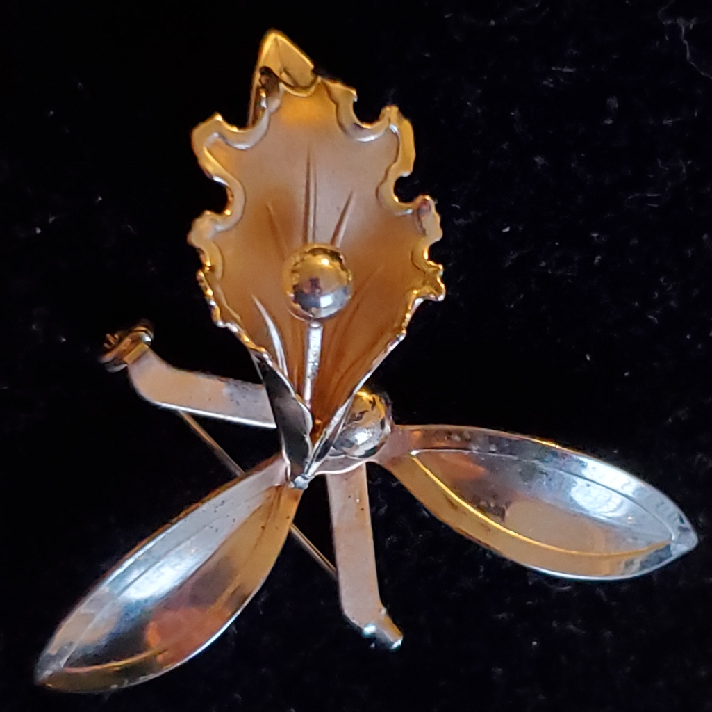 Vintage Goldtone Orchid Brooch